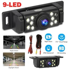 9 LEDs Car Backup Parking Camera Wide Rear View Reverse HD Short License Plate
