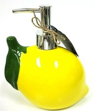 NEW THE GROVE YELLOW 3D LEMON CERAMIC SOAP,LOTION DISPENSER,CHROME SILVER PUMP