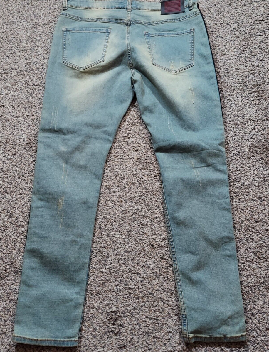 Serenede Men's 40x32 Light Wash Distressed Slim Straight Leg Jeans