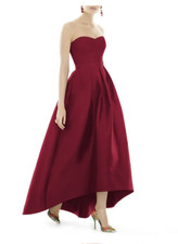 ALFRED SUNG D699SW STRAPLESS HIGH LOW SATEEN BURGUNDY H8 DRESS GOWN sz 18