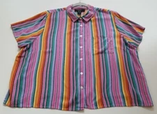 FOREVER 21 Button Up Shirt Womens 2X Multicolor Striped Short Sleeve Pocket Boxy