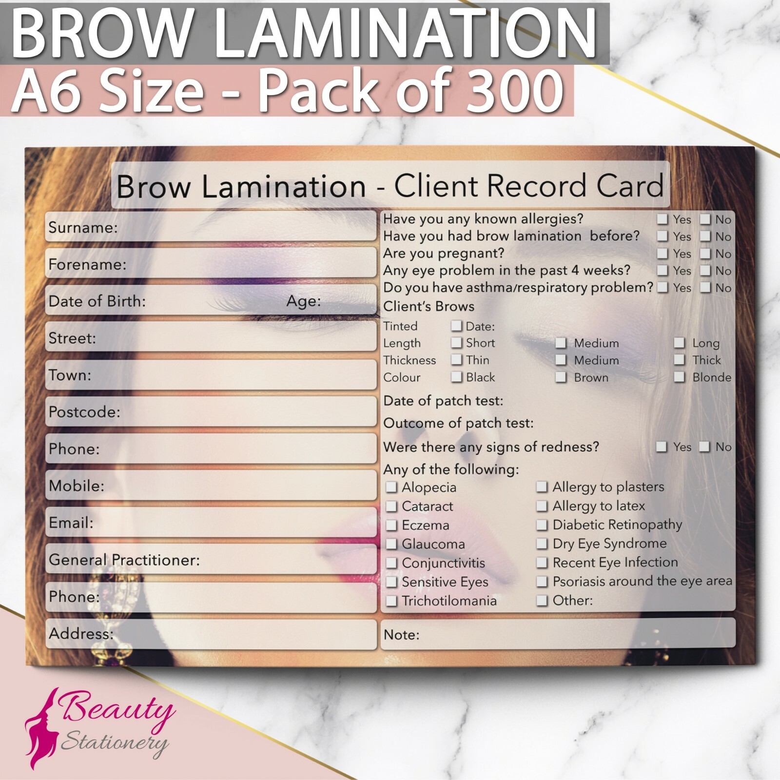 Brow Lamination Client Record Card NEW - PREMIUM Treatment Cons. A6 x300