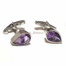 Gemma Naturale Di Ametista Con Gemelli In Argento Sterling 925 #1778