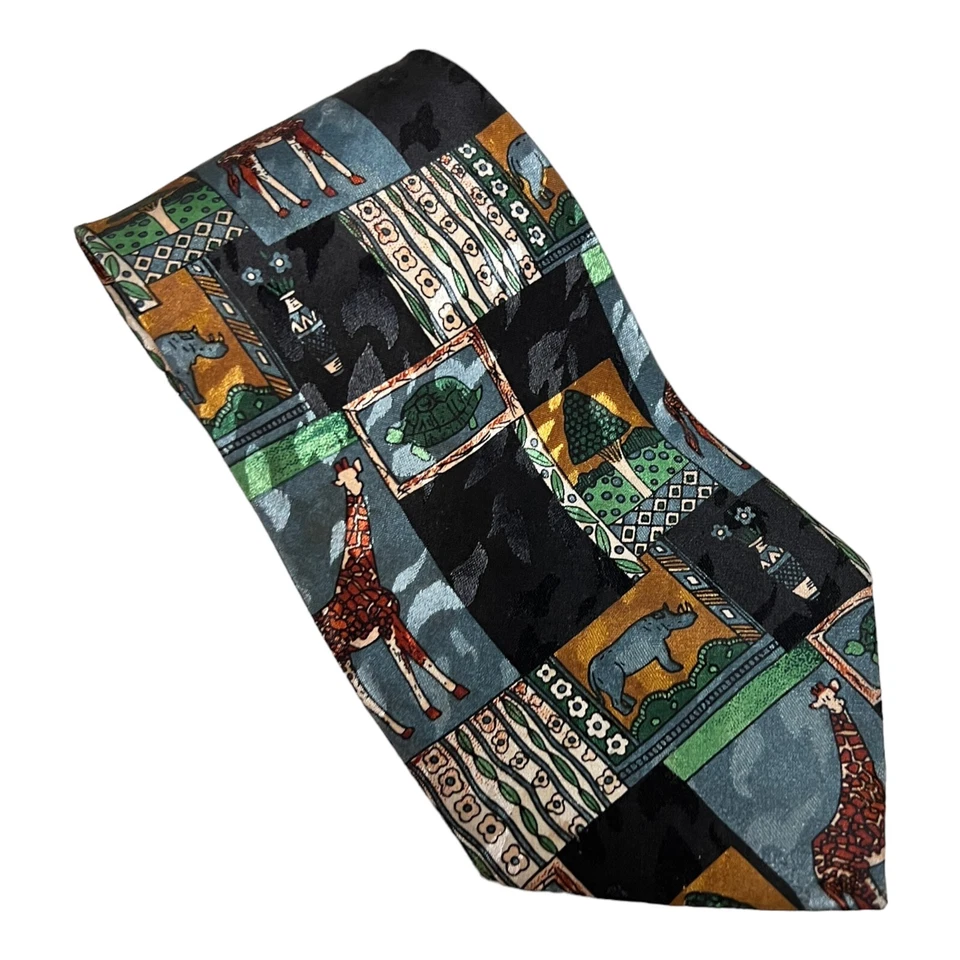 Everyday 男式 复古动物新奇领带 80 年代 90 年代野生动物园长颈鹿犀牛 — 第 2/4 张图片