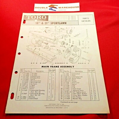 1968 Toro 18'' & 21'' Sportlawn Parts Catalog Manual Lawn-Boy