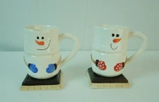 Set of Holiday Christmas Snowman Red Blue Mittens Coffee Hot Chocolate Tea Mugs