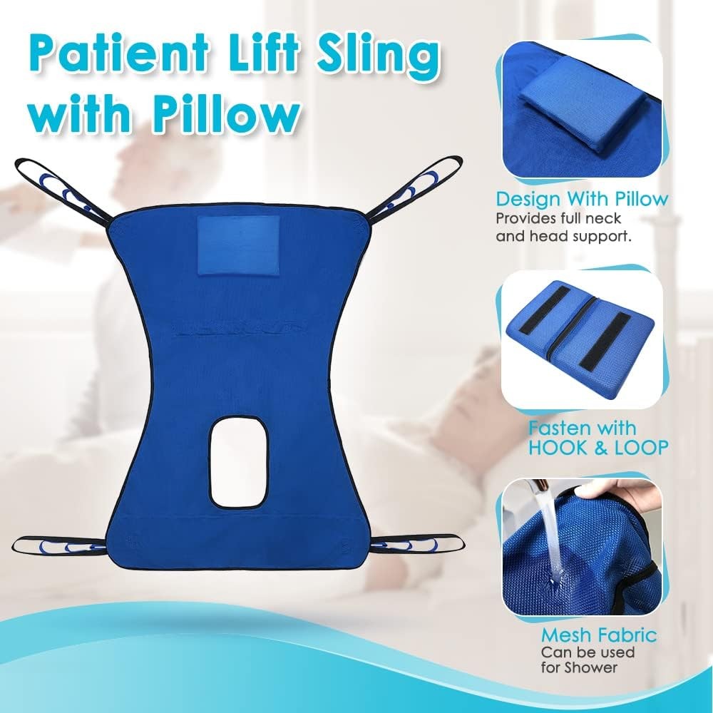 Patient Lift Aid Sling for Shower with Head Pillow Toileting Transfer and Bed Po