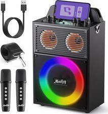 Karaoke Bluetooth Speaker, 2 Wireless Mics, Echo/Treble/Bass Adjustment, NEW