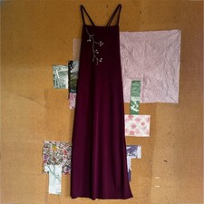 City Triangles Women's Burgundy Floral Embroidered Vintage 90s Prom Dress