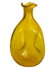 Blenko Pinched Decanter Amber Yellow Ruffle Rim Glows #5813 #49 Base Donut Vtg