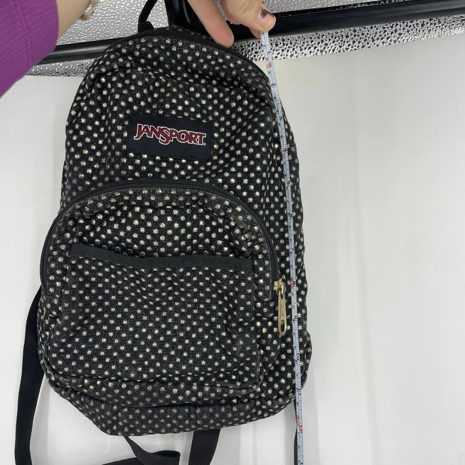 Mini Mochila Jansport Media Pinta Lunares Negra Viaje Concierto Rave Foto 3 de 4