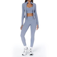 Autumn Winter Woolen Yoga Sets Women Long Sleeve Jacket Cross Back Sports Bra Hi