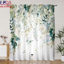 Elegant Floral Leaf Curtains Light Filtering Rod Pocket Panels Home Decor New