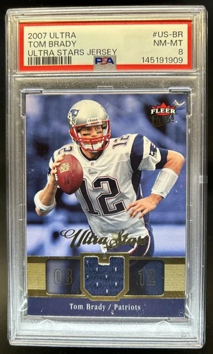 2007 Fleer Ultra Tom Brady Stars Jersey #US-BR Patriots PSA 8