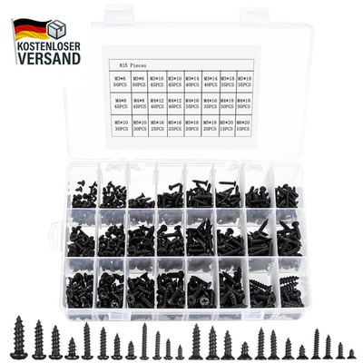 815x Blechschrauben Set Schwarz Linsenkopf Senkkopf M3-M6 Schrauben Sortiment Ne