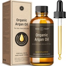 Organic Argan Oil Cold Pressed 3.4 Fl Oz - 3.38 Pack of 1 , gold