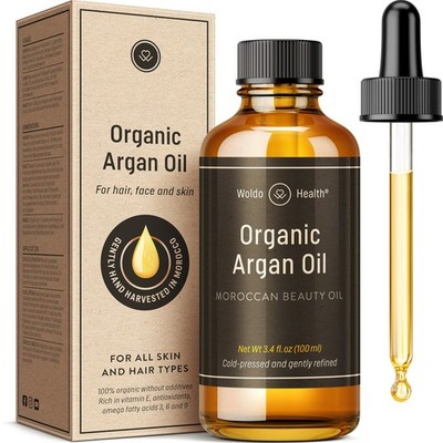 Organic Argan Oil Cold Pressed 3.4 Fl Oz - 3.38 (Pack of 1), gold 