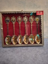 Vintage Germany Collectible Souvenir Enameled Silverplate Spoons, Set Of 6