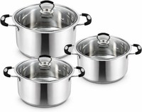 Stainless Steel Stock Pot Cooking Pot Set with Glass Lids | Induction Hob Pot