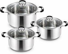 Stainless Steel Stock Pot Cooking Pot Set with Glass Lids | Induction Hob Pot