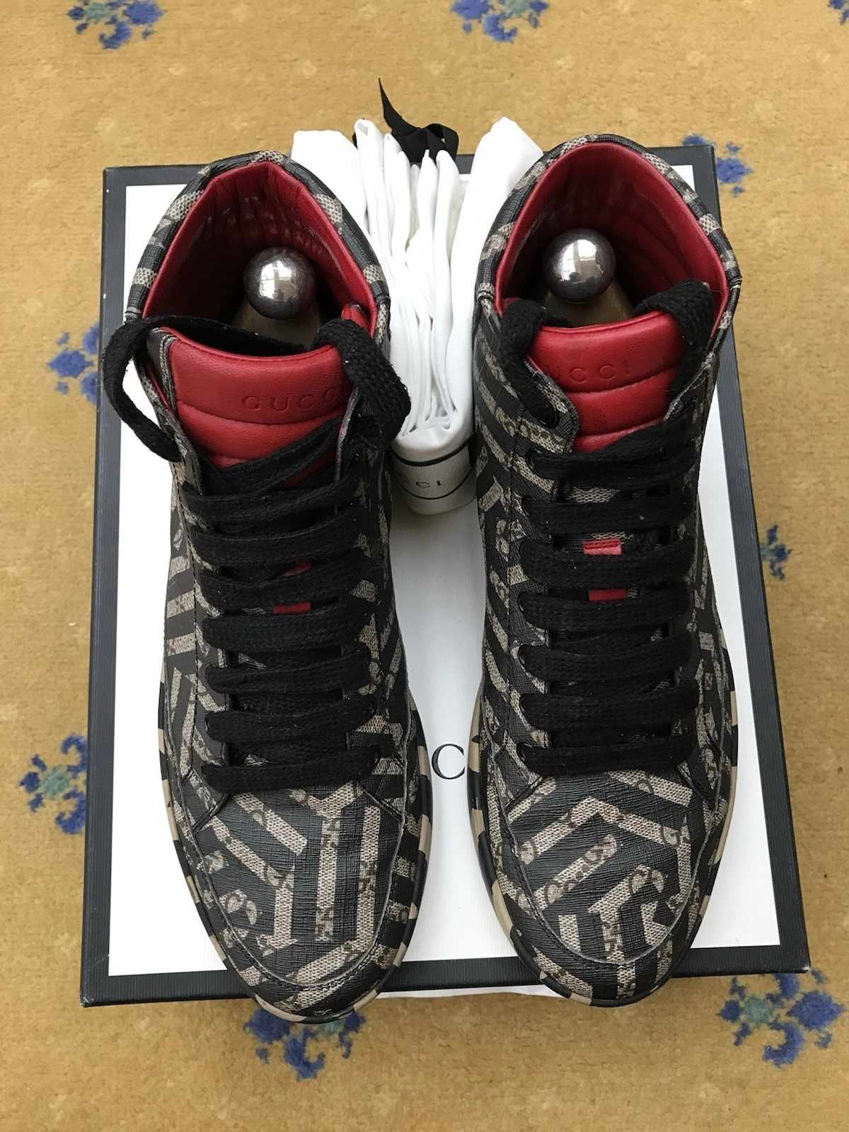 Gucci Baskets Baskets Chaussures Haut Caleido Noir Monogramme US 9 UK 8,5 42,5
