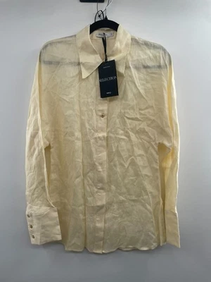NWT Mango Button Detail Linen Shirt Women's 6 Butter Yellow Long Sleeve Preppy - Image 1 of 4