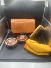 Vintage Real Hide Leather Shoe Shine Pouch W Accessories England