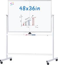 Rolling Whiteboard 48x36 Large Magnetic White Board W/ Stands Big Double-Sided