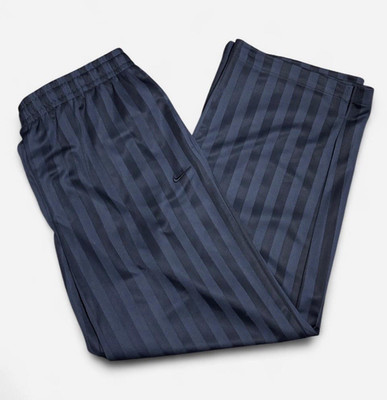 Nike Women s Navy Blue Striped Track Pants L Polyester Pull-On Pockets