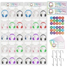 2 68P Classroom Headphone Storage Organize, 30Pockets Clear Earphone Hanging ...