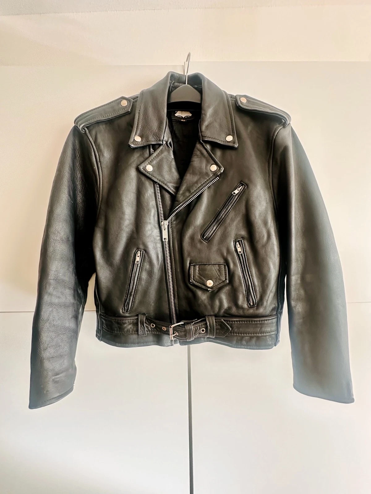 Vintage 90s Black Leather Biker Motorcycle Jacket Camden London Punk Belted HLC - product detail image 1