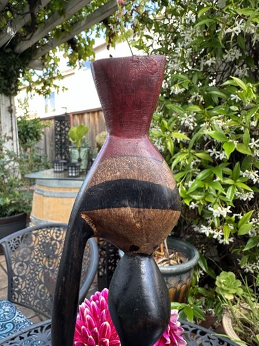 Holz bemalte geschnitzte afrikanische Frau Statue Deko Volkskunst mit Korb auf Kopf - Bild 15 von 17