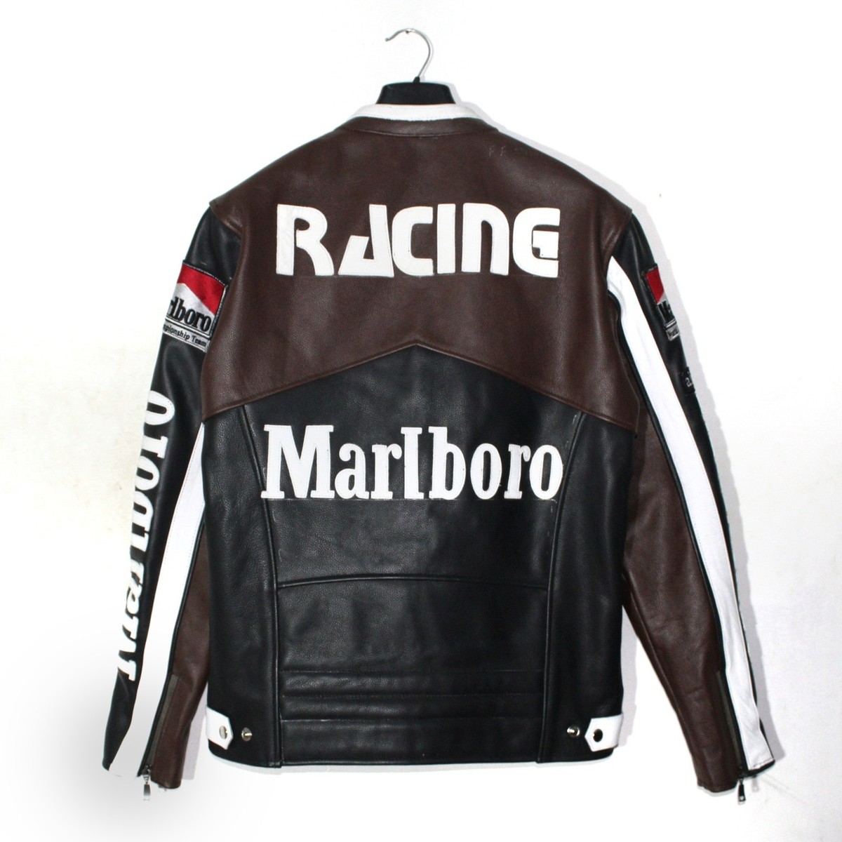 Vintage Marlboro Leather Motorcycle Racing Jacket Brown