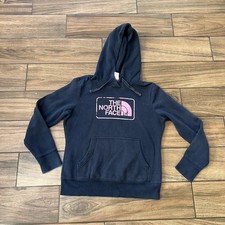 The North Face Hoodie Womens Medium Navy Pink Logo Pullover Sweatshirt