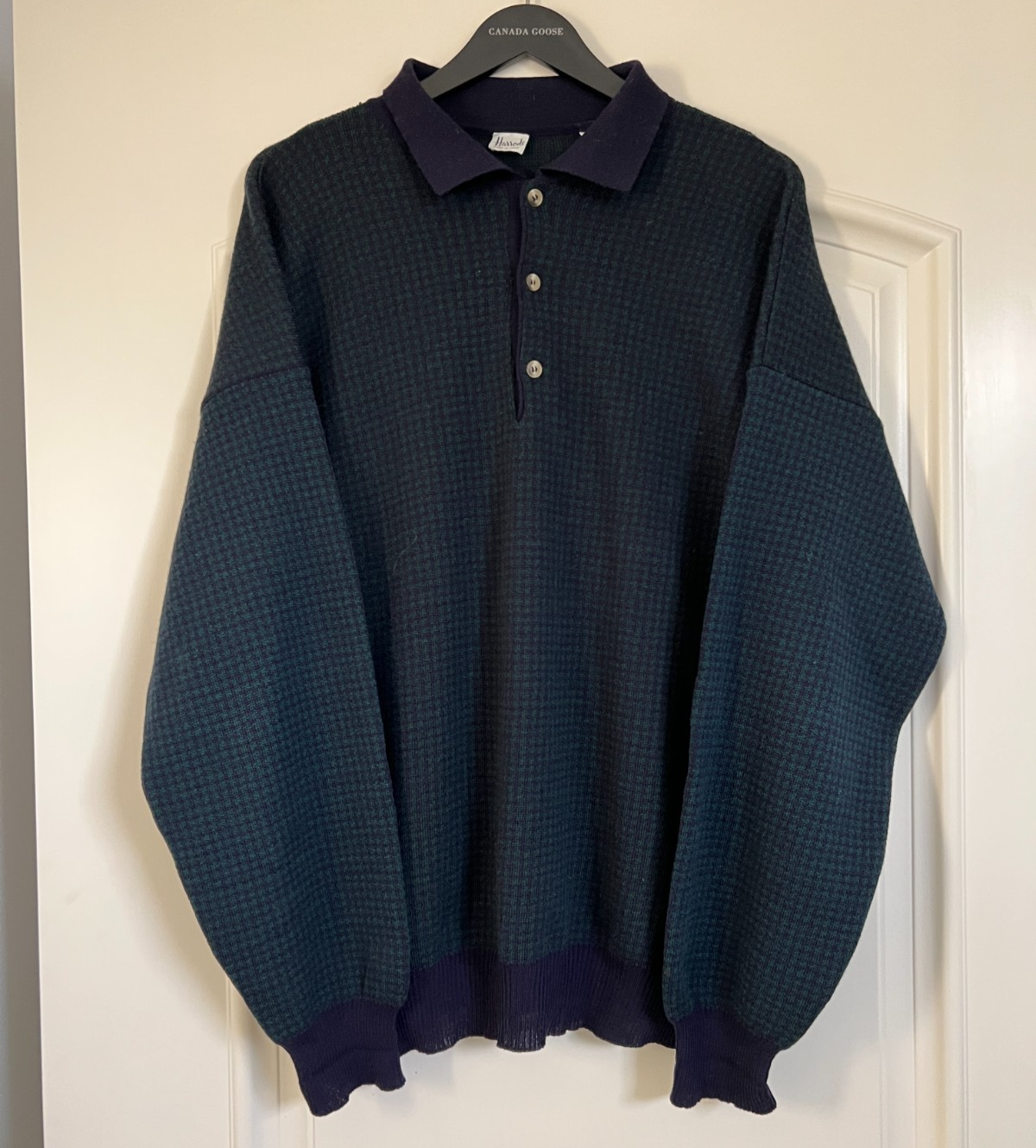 Luxury Vintage Harrods Knit Polo Mens XL 100% Virgin Wool Made in Italy