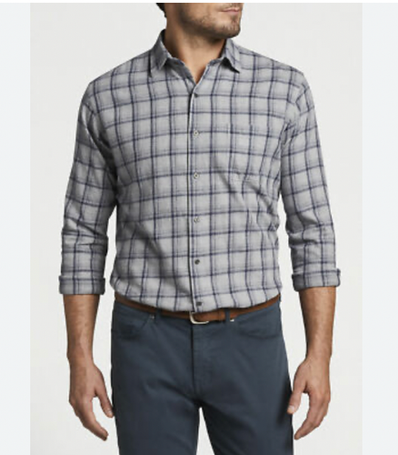 Chemise de sport Peter Millar en flanelle homme S gris coton à carreaux manches longues boutonnée - Photo 2 sur 11