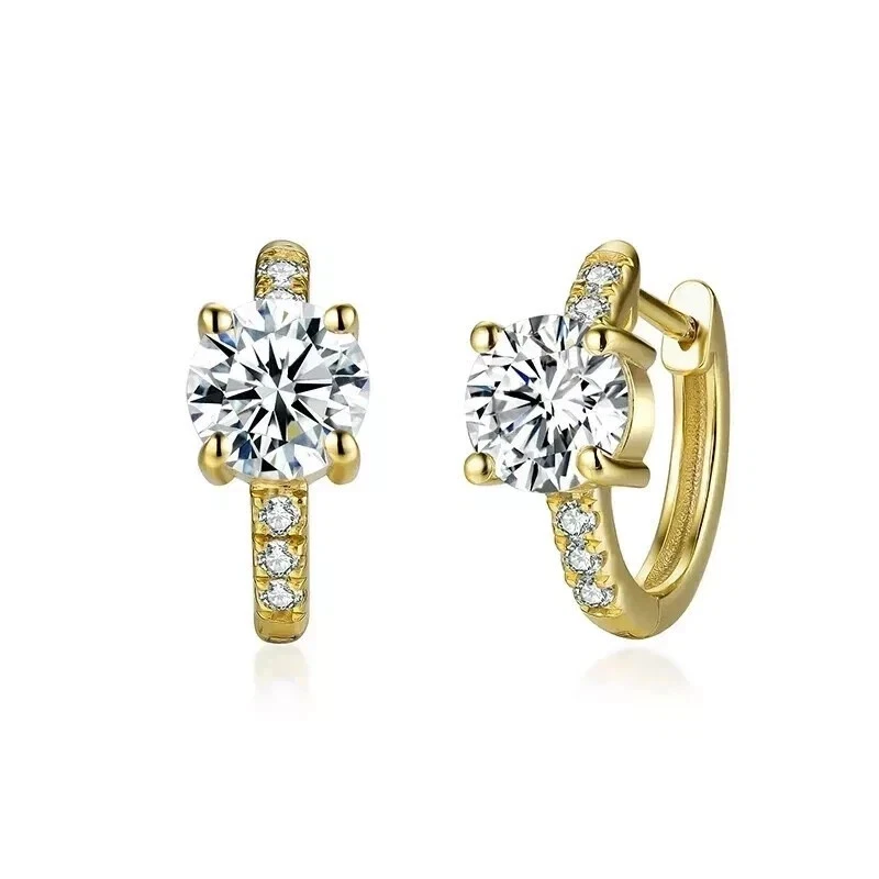 2Ct Round Cut Simulated Diamond Huggie Hoop Earrings In 14K Yellow Gold Plated - Image 2 of 4