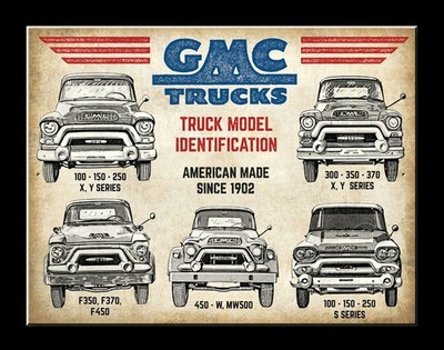 10 3/4'' X 8 1/4''  TIN SIGN GMC TRUCKS MODEL IDENTIFICATION  METAL SIGN NEW