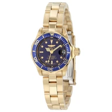 Invicta Women's Watch Pro Diver Quartz Dive Blue Dial Yellow Gold Bracelet 8944
