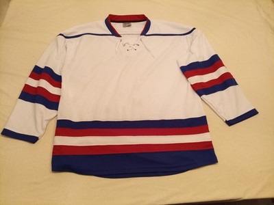 vtg ealer hockey jersey red white blue size sr large 