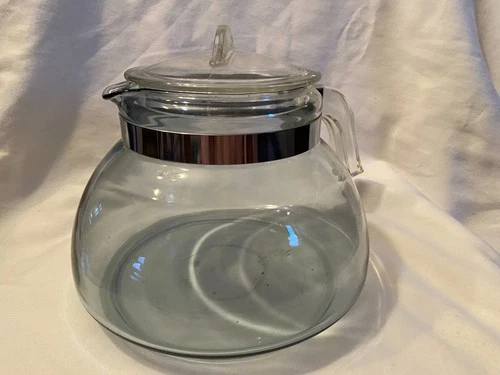 Vintage Pyrex Flameware 7125 Blue Tint Pot Belly Tea Coffee Pot w/ Lid