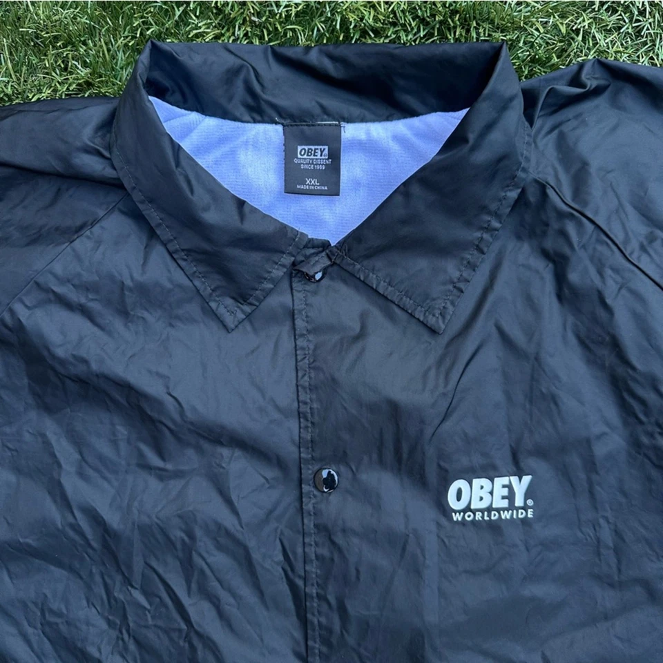 Obey Los Angeles Coach Jacket Baggy Skater Collared Snap Button Windbreaker XXL - Image 2 of 4
