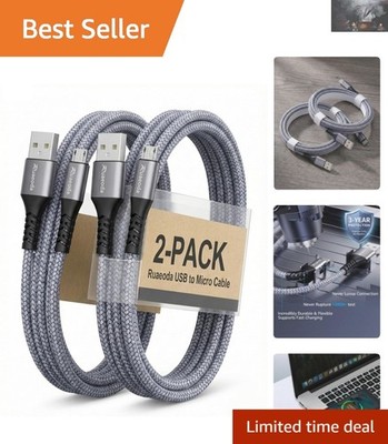 6ft Micro USB Cable 2-Pack - Durable Braided High-Speed Charger for All Devices