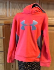 Girls Youth Large Under Armour Neon Orange Hoodie 100 Polyester Bright