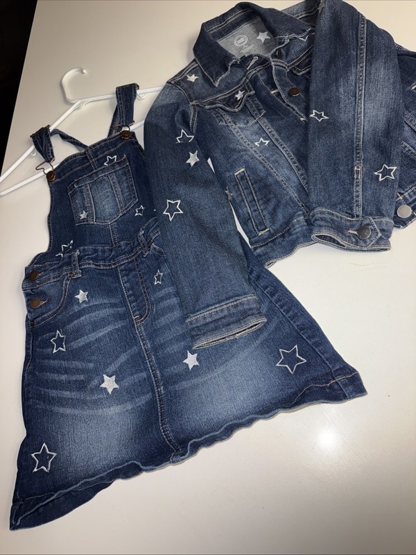 Kawaii Wonder Nation Blue Girls Denim Star Jean Jacket & Romper Size 7/8 M