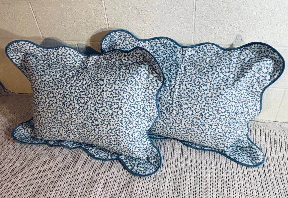 Vintage Croscill Home Fashions Blue & White Quilted Scalloped Shams - Image 4 of 4