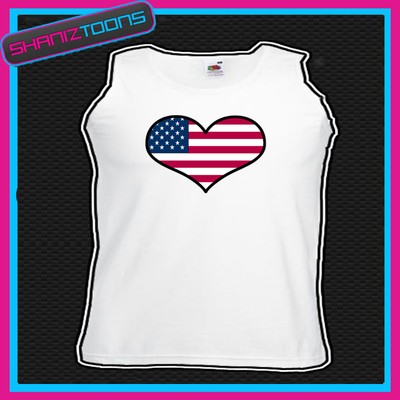 USA VEREINIGTE STAATEN FLAGGE LIEBE HERZ UNISEX BEDRUCKT WESTE TOP