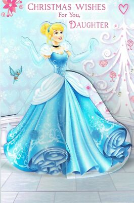 TOCHTER ~ Offizielle Disney Prinzessin Cindrella 3D Effekt Weihnachtskarte Neu Geschenk