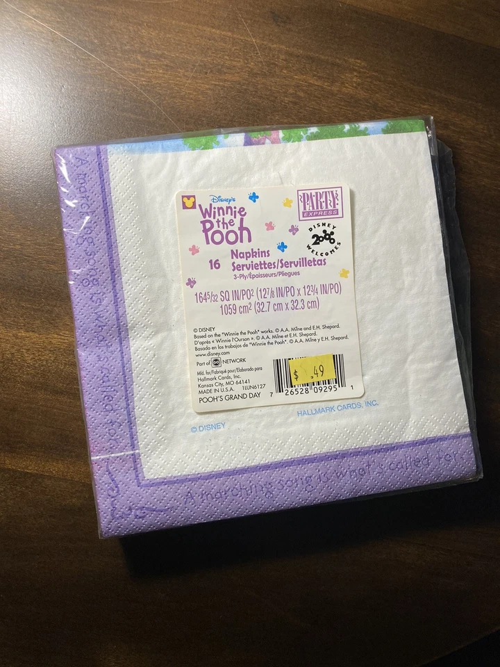 VTG Winnie the Pooh Piglet Party Express Napkins Disney Hallmark 2000 NOS Sealed - Image 3 of 4