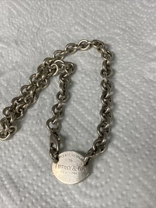 Tiffany & Co “Please Return To”Sterling Silver Oval Tag Choker Necklace 15"